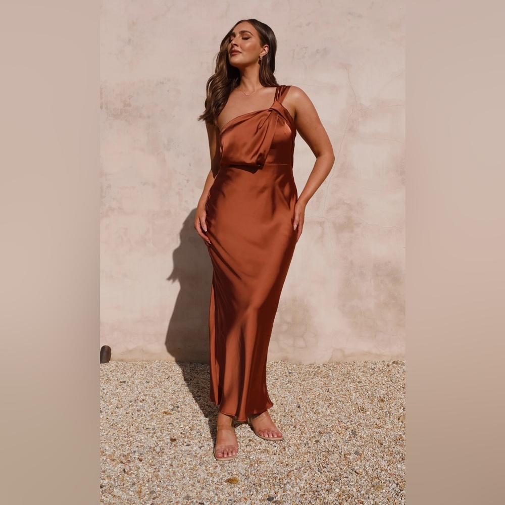 Elegant Satin Rust Dress